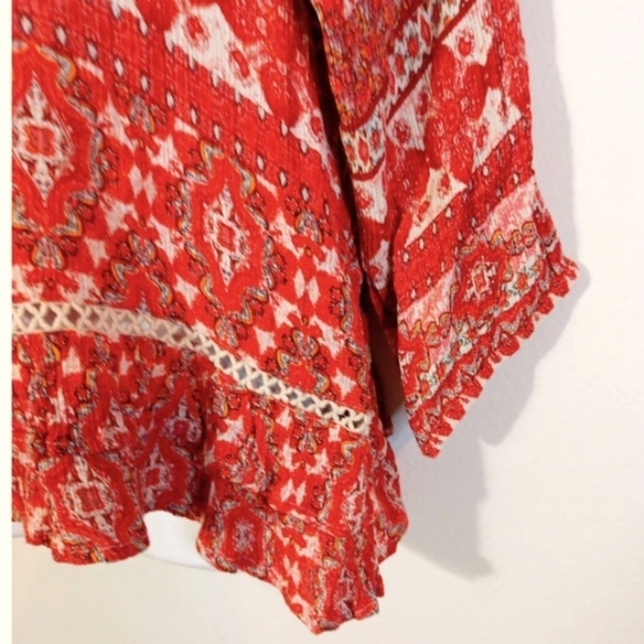 Blue Rain Women Sz M Red Peasant Top Blouse Boho Ruffle - Picture 3 of 7